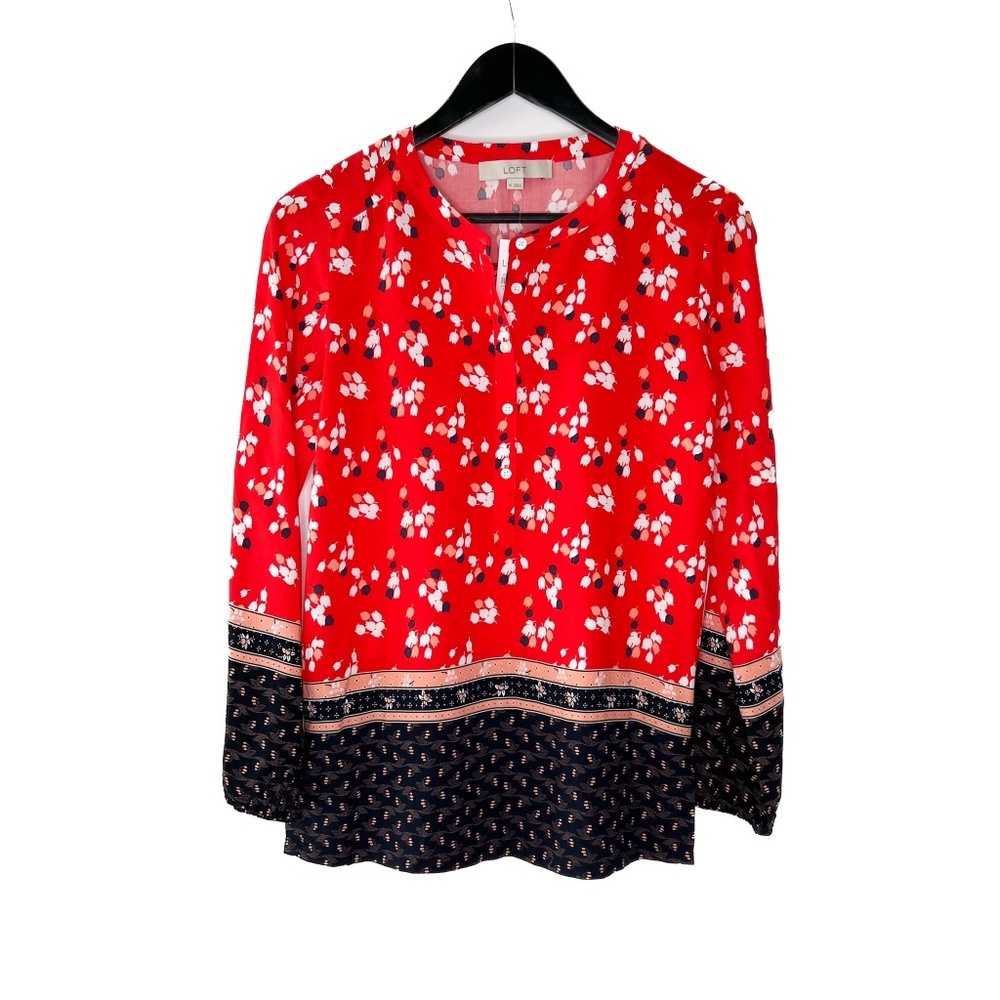 Loft Blouse NWT Multi Patern Floral Oversized Henley Blouse